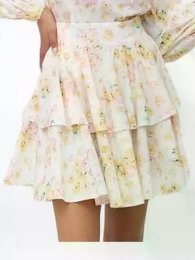Custommade Floral Ruffle Mini Skirt L Romantic Cottage core Luxe Cotton